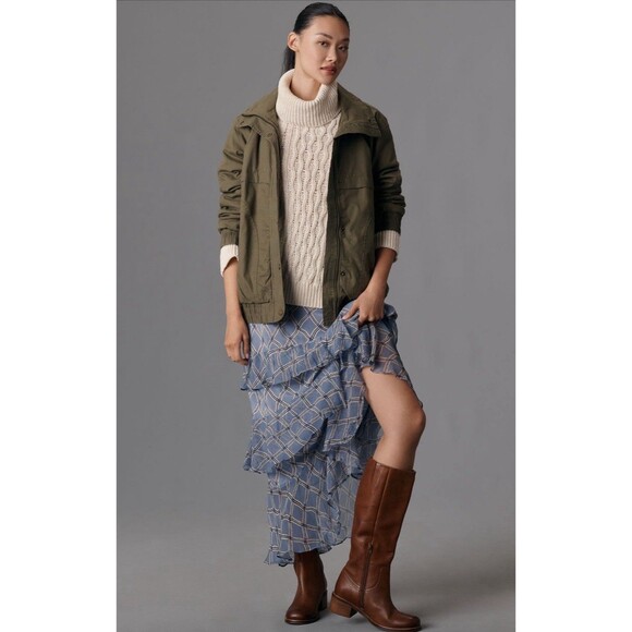 Anthropologie Pilcro Bomber Jacket Women Green Oversized Boho Comfy Medium NWT